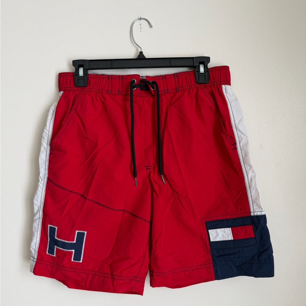Tommy Hilfiger Red Logo Swim Trunks Men’s Small Vintage Style